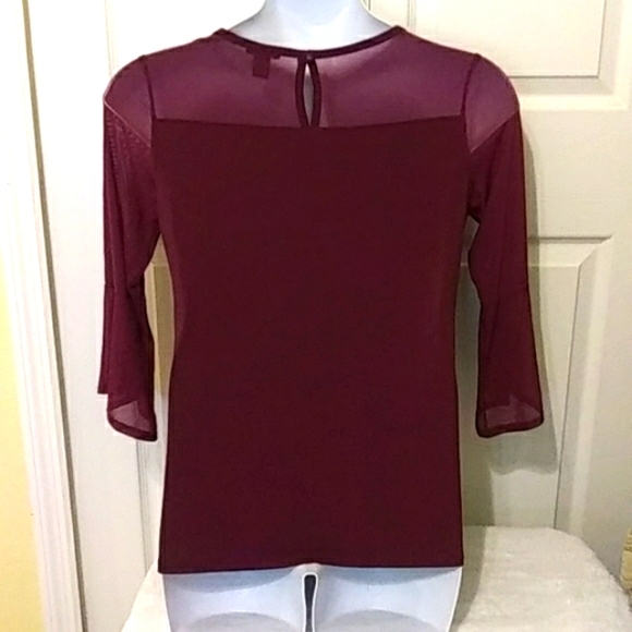 Women's Dressy Purple Stretch Knit Blouse Top with Sheer Yoke 3/4 Slve Sz Small - Picture 2 of 2